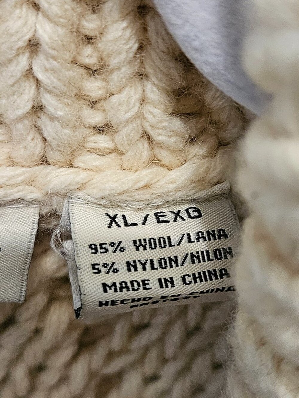 Polo Jeans Co. Ralph Lauren Chunky Knit Cardigan Sweater Ivory XL Fisherman Y2K - Picture 5 of 9